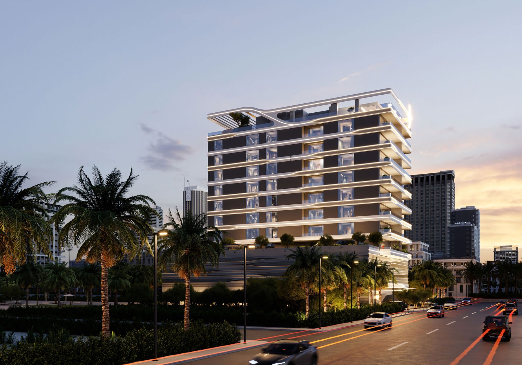 Jardin Astral at dusk, Jumeirah Garden City